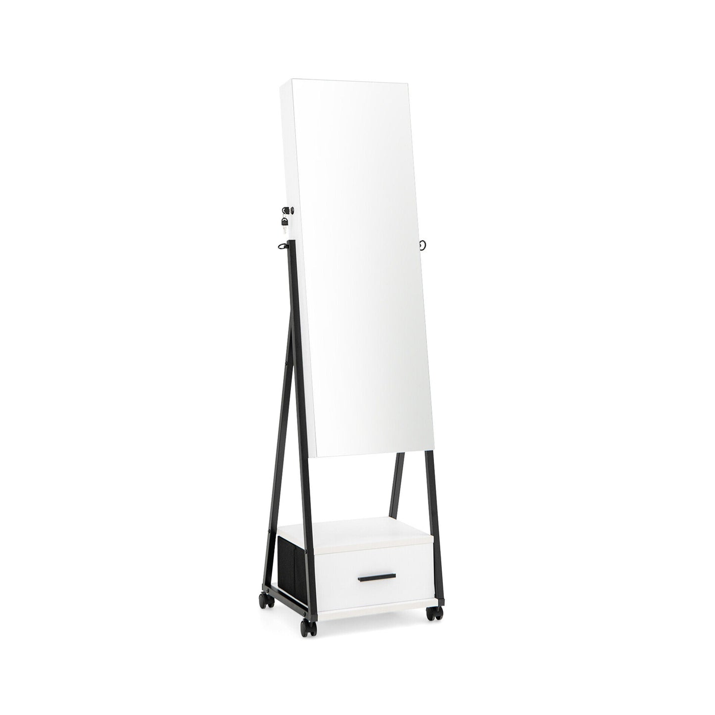 Jewelry Cabinet with Full Length Mirror and Storage Drawer