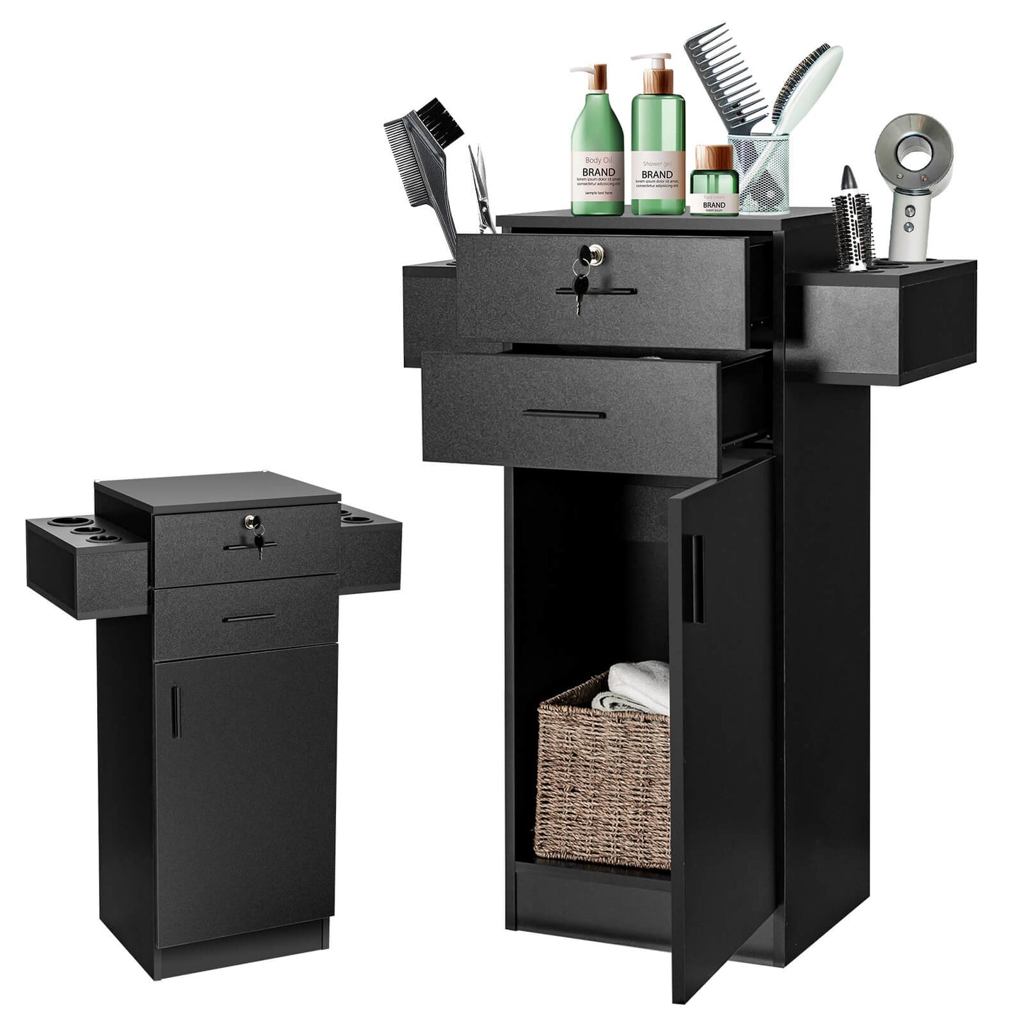 Salon Station Storage Cabinet with 6 Hair Dryer Holders