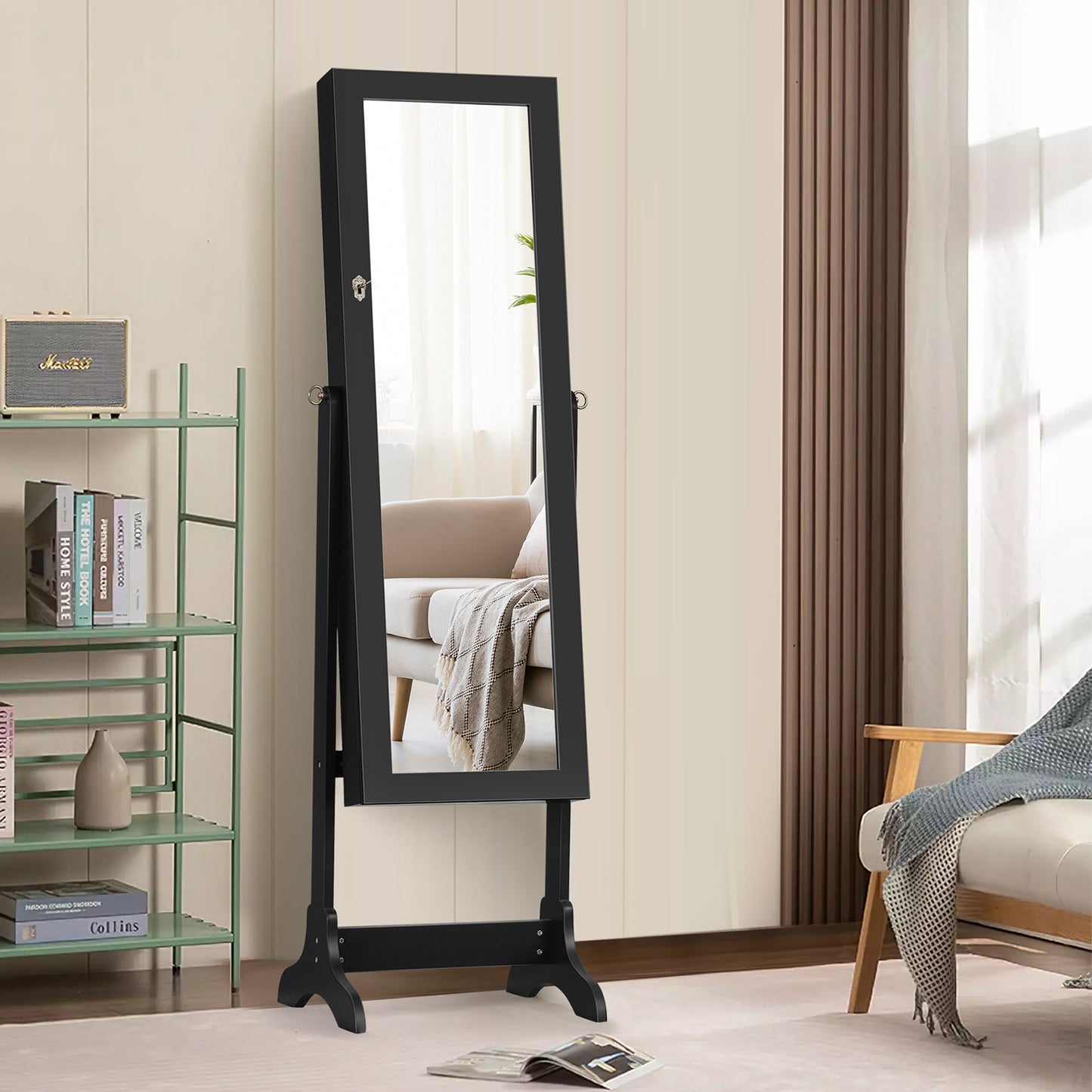 Mirrored Jewelry Armoire Cabinet with Lock - Full Length