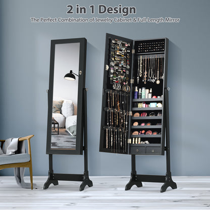 Mirrored Jewelry Armoire Cabinet with Lock - Full Length
