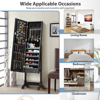 Mirrored Jewelry Armoire Cabinet with Lock - Full Length