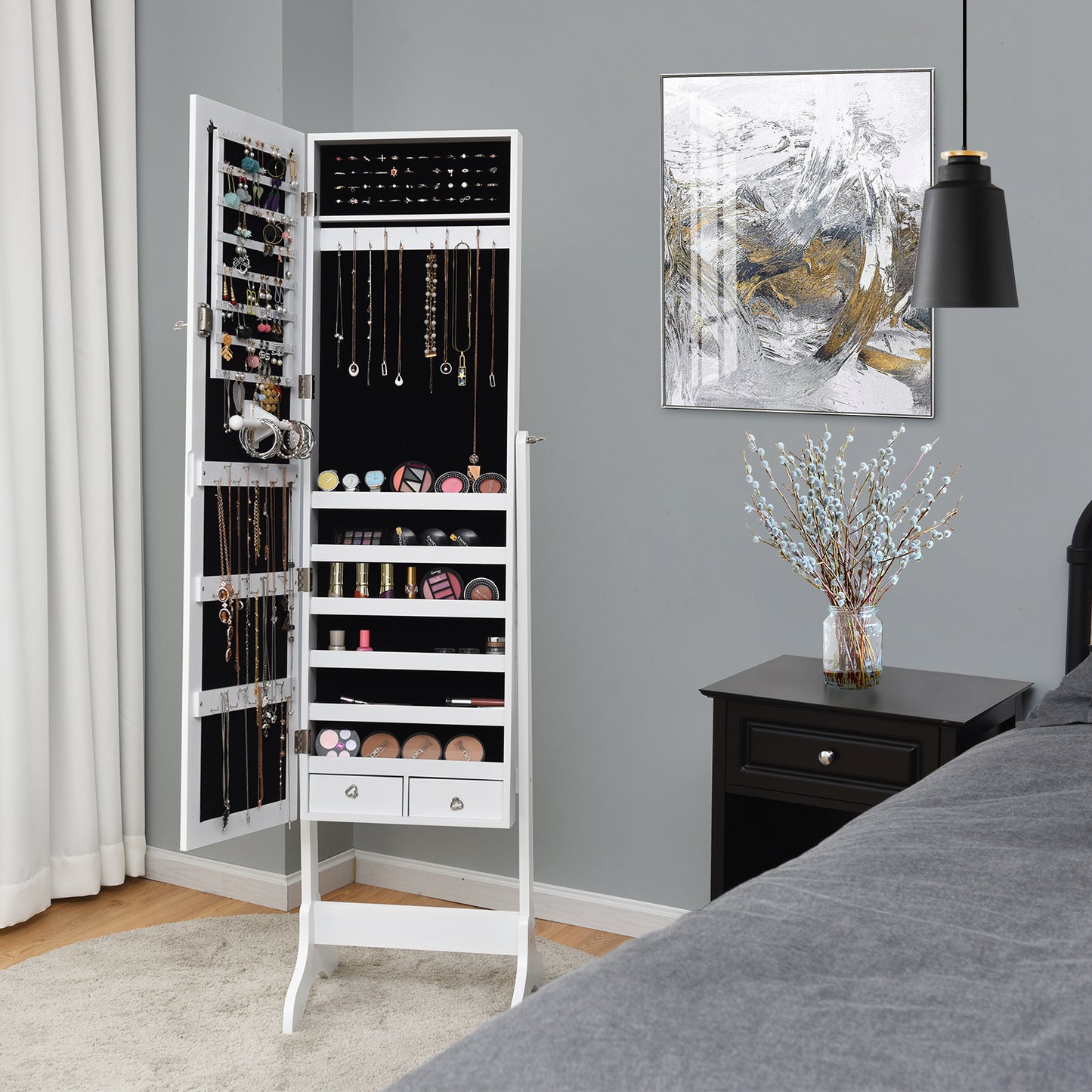 Mirrored Jewelry Armoire Cabinet with Lock - Full Length