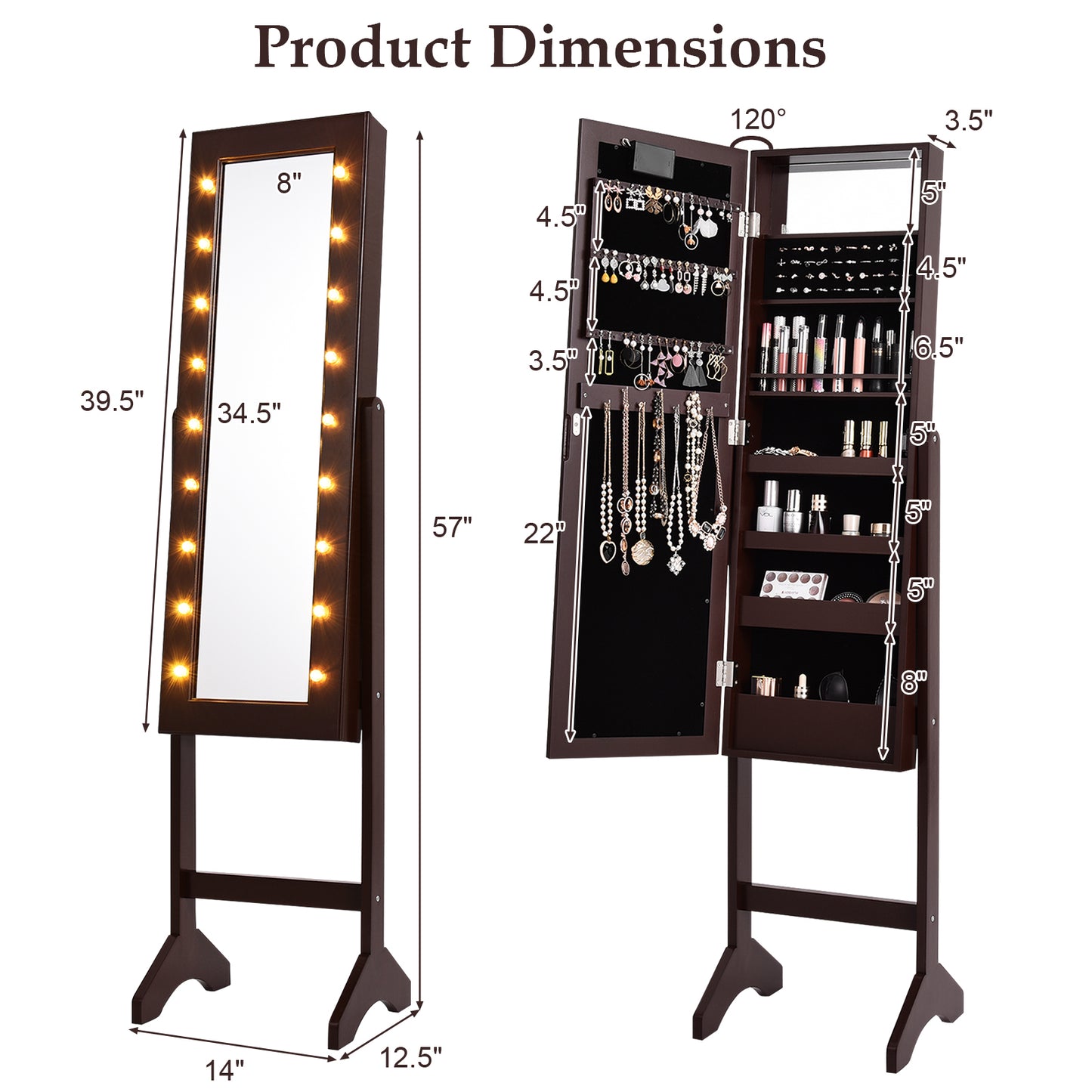 Mirrored Jewelry Armoire with LED Lights