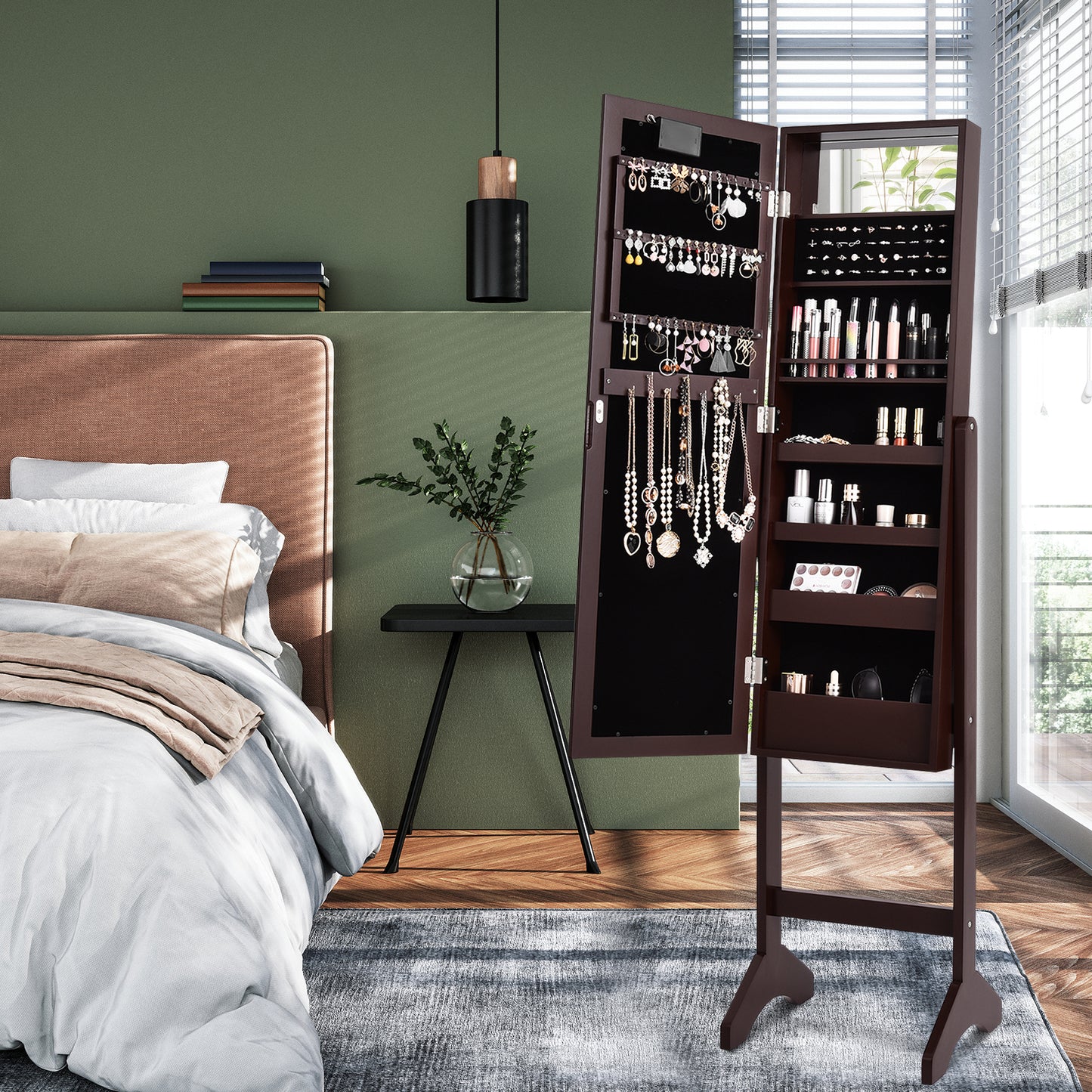 Mirrored Jewelry Armoire with LED Lights