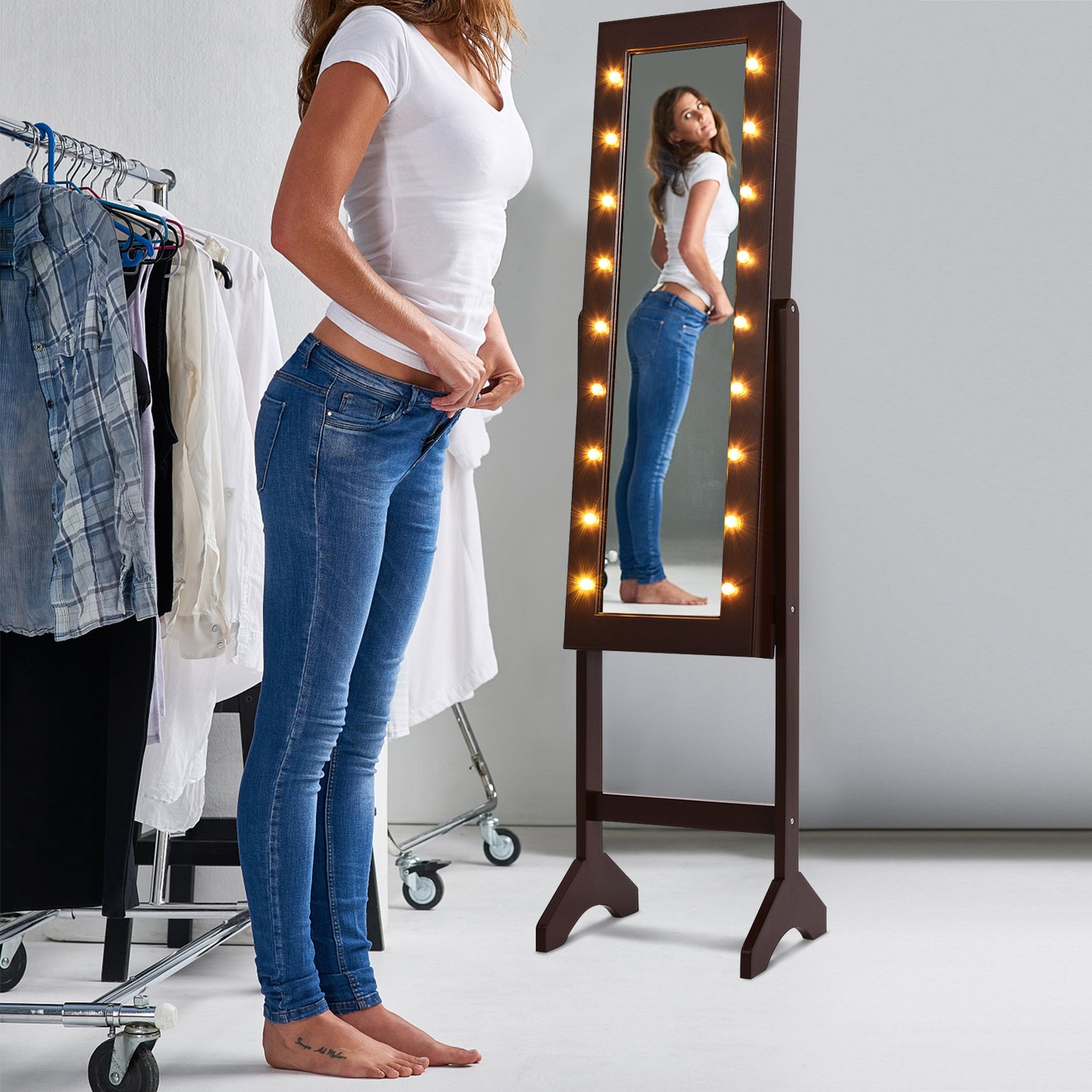 Mirrored Jewelry Armoire with LED Lights
