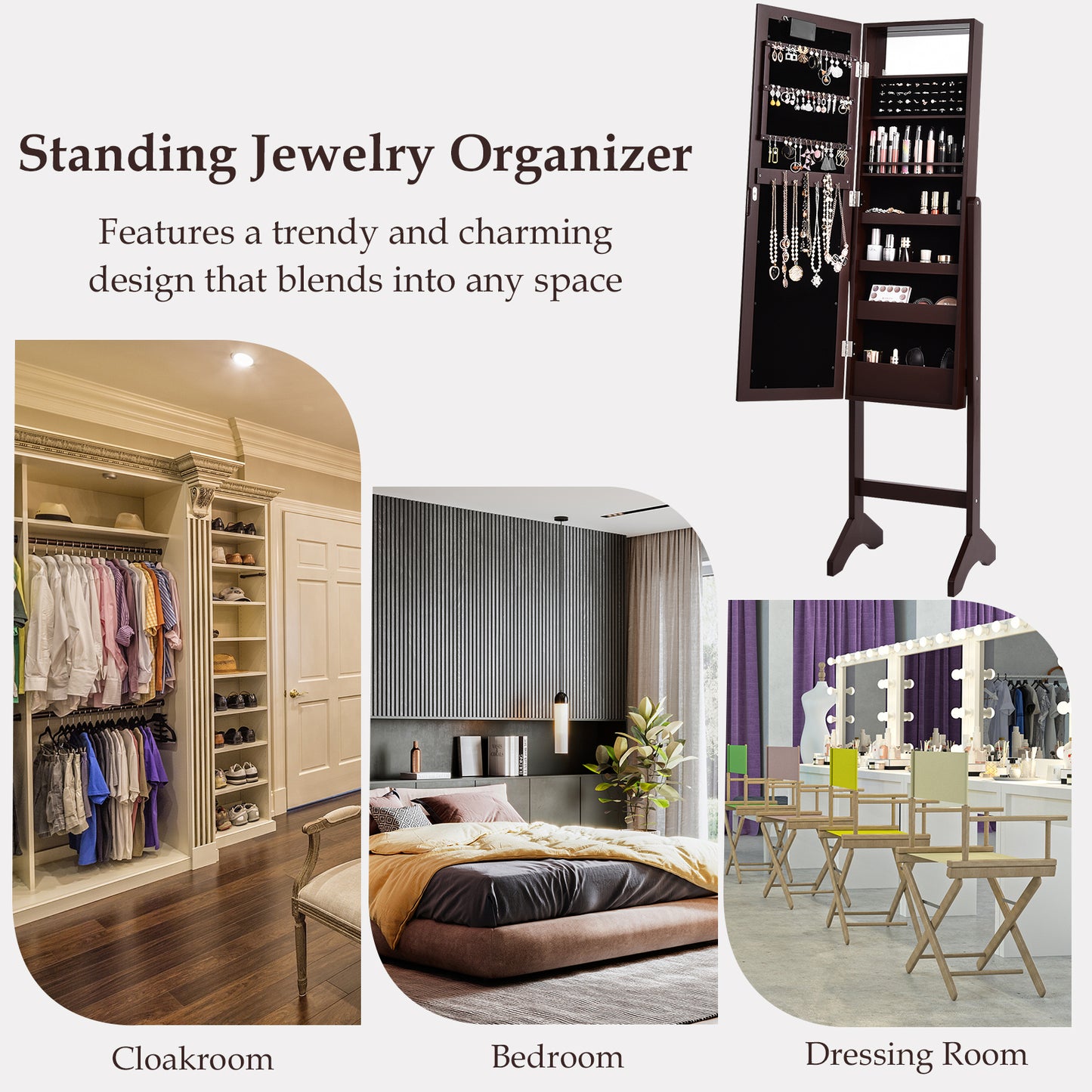 Mirrored Jewelry Armoire with LED Lights