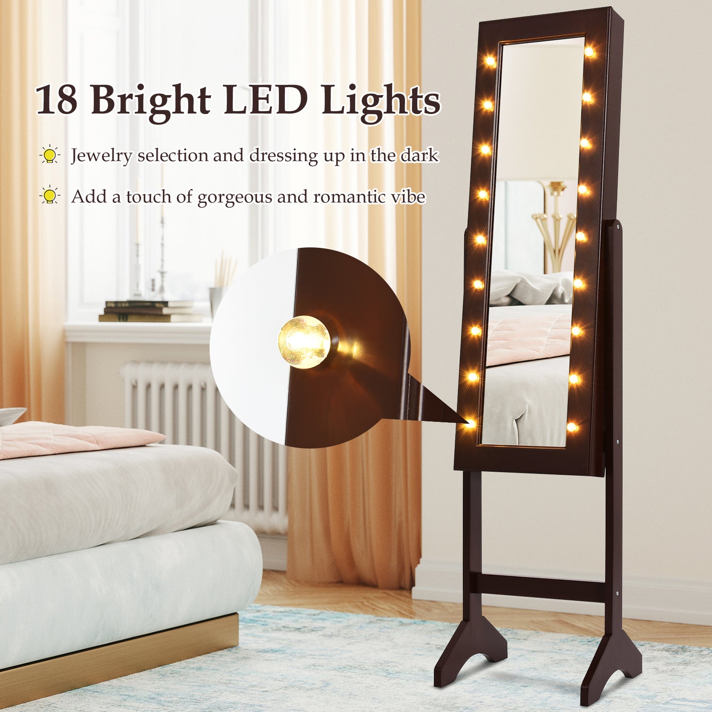 Mirrored Jewelry Armoire with LED Lights