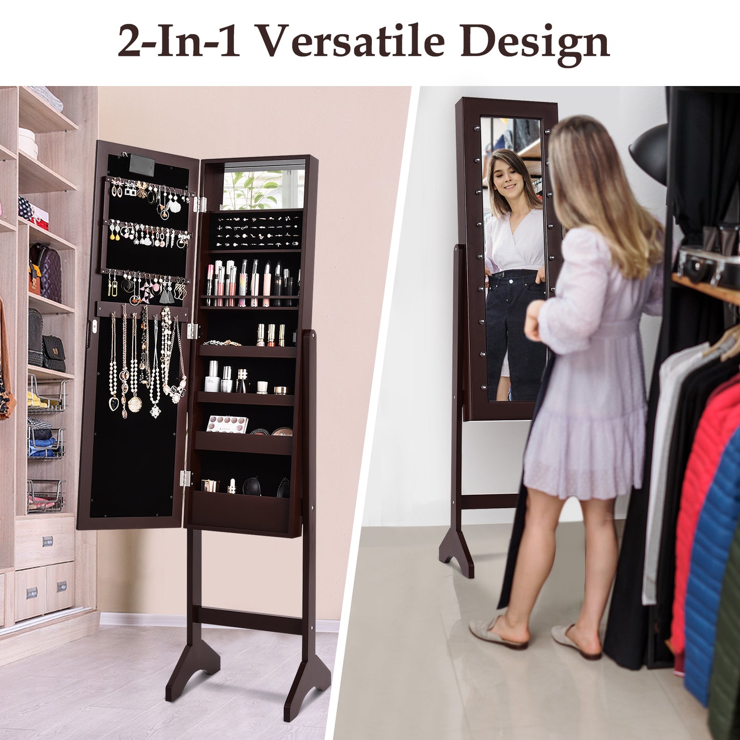 Mirrored Jewelry Armoire with LED Lights