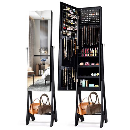 LED Jewelry Armoire with Full-Length Mirror and Storage