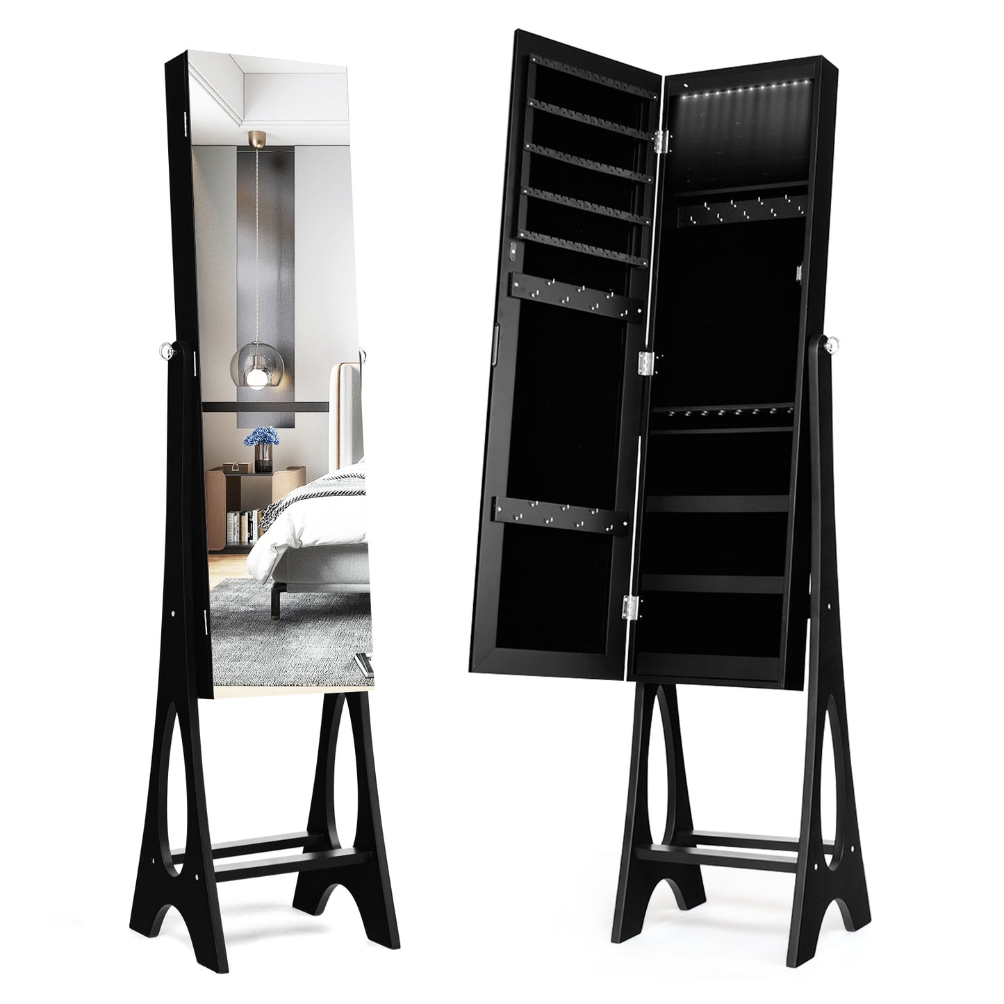 LED Jewelry Armoire with Full-Length Mirror and Storage
