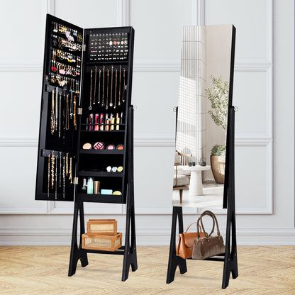 LED Jewelry Armoire with Full-Length Mirror and Storage