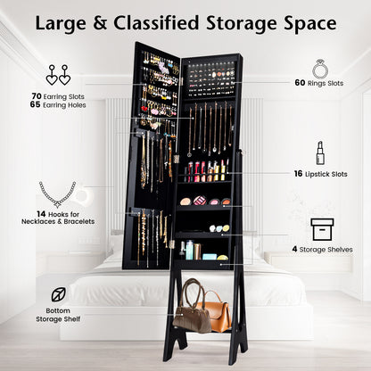 LED Jewelry Armoire with Full-Length Mirror and Storage