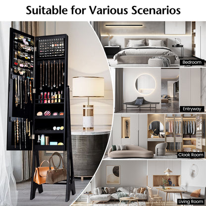 LED Jewelry Armoire with Full-Length Mirror and Storage