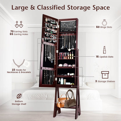 LED Jewelry Armoire with Full-Length Mirror and Storage
