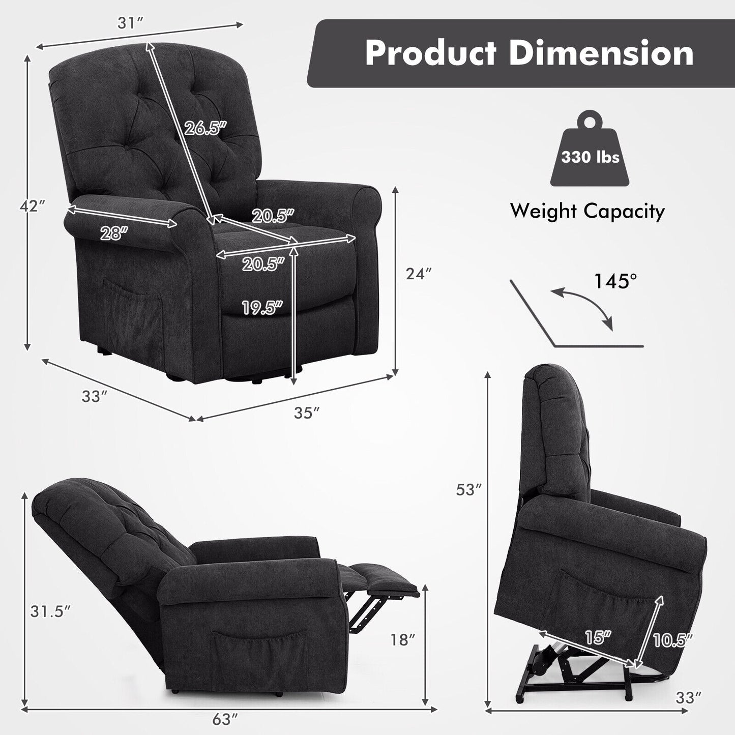 Power Lift Recliner Chair with Remote Control for Elderly