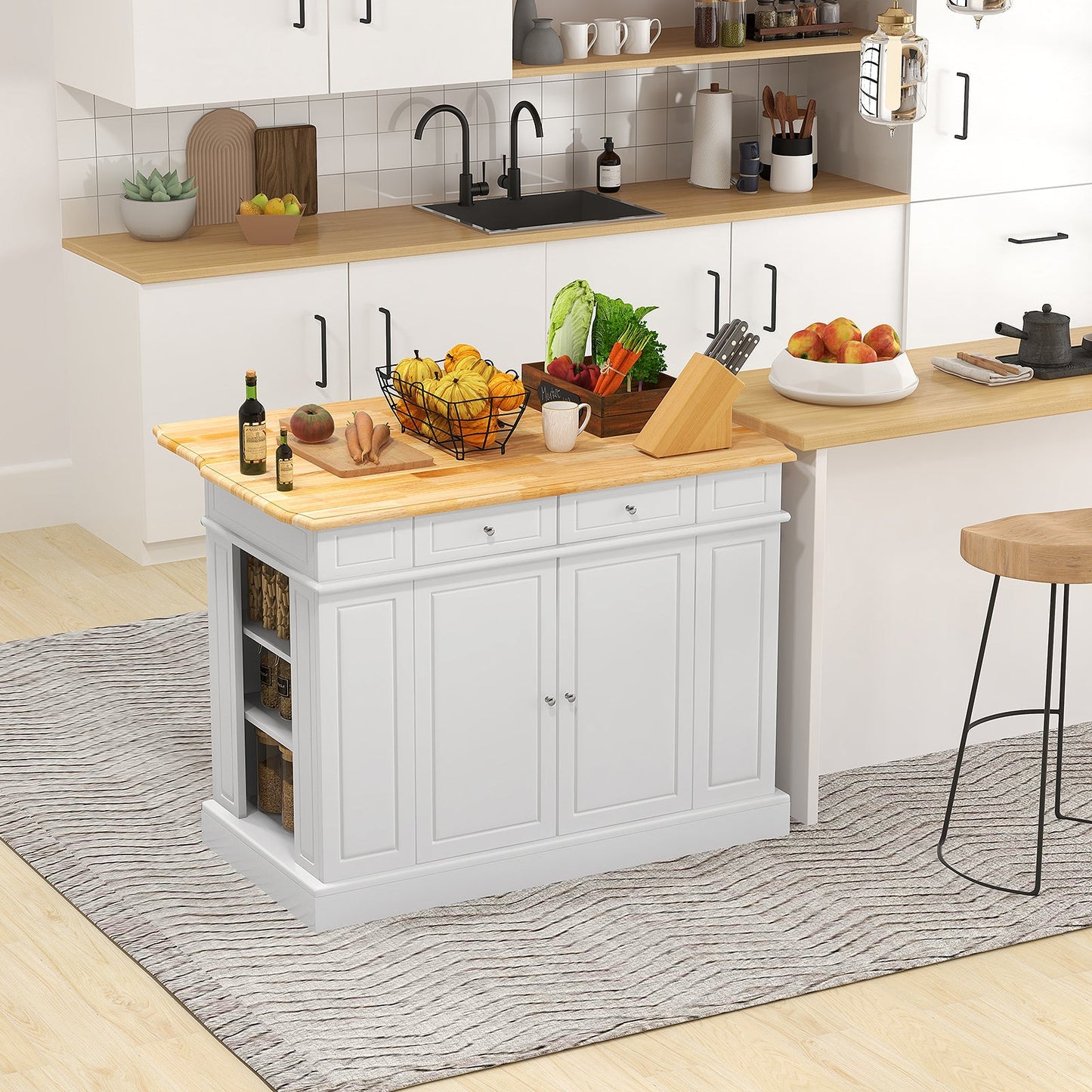 Kitchen Island with Storage and 3-Level Adjustable Shelves