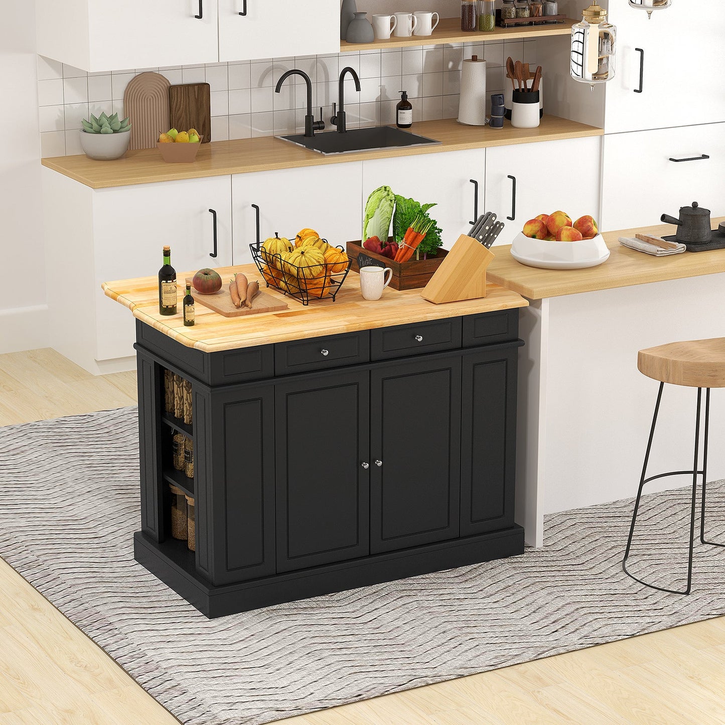 Kitchen Island with Storage and 3-Level Adjustable Shelves