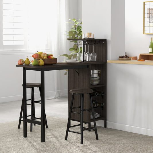 3-Piece Bar Table Set with Wine Rack and 2 Stools