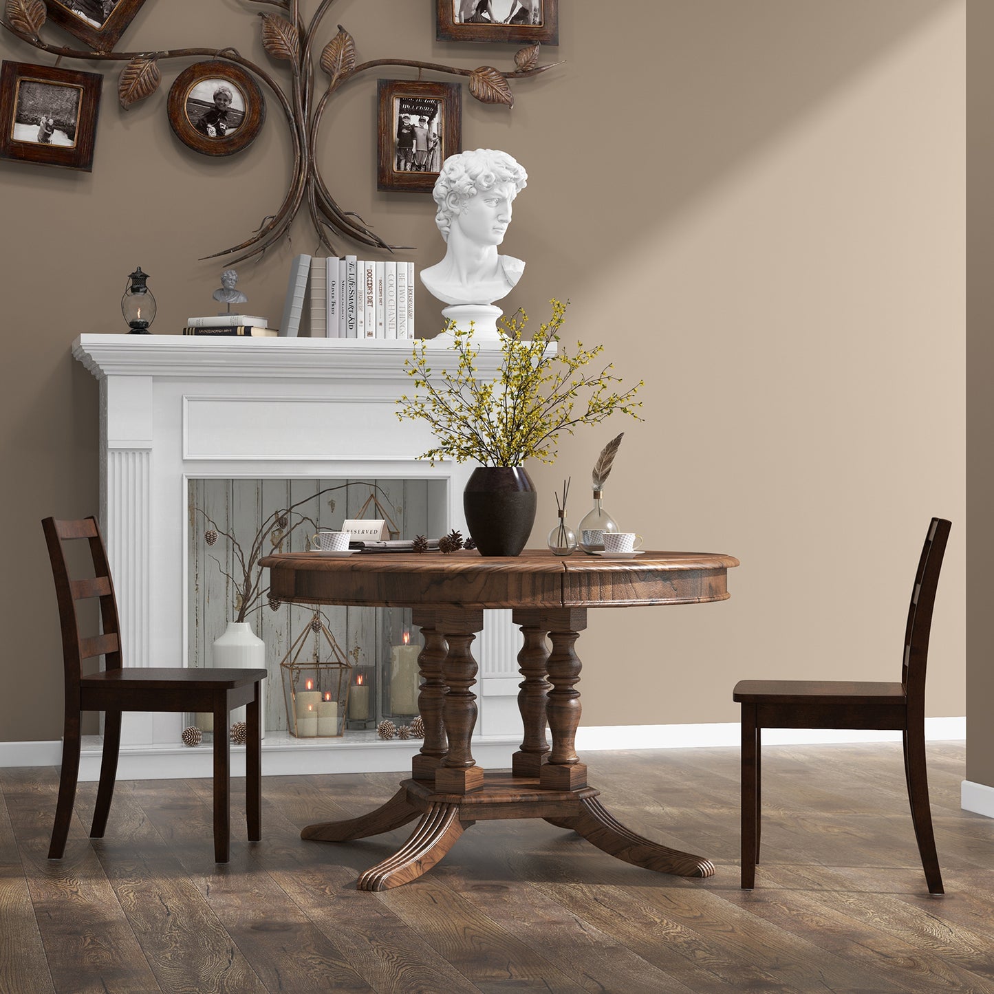 Wood Dining Chairs Set of 2 with Ladder Back