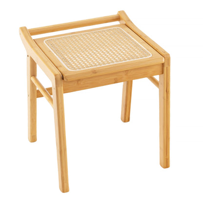 Bamboo Vanity Stool with Rattan Top and Reinforcement Bar