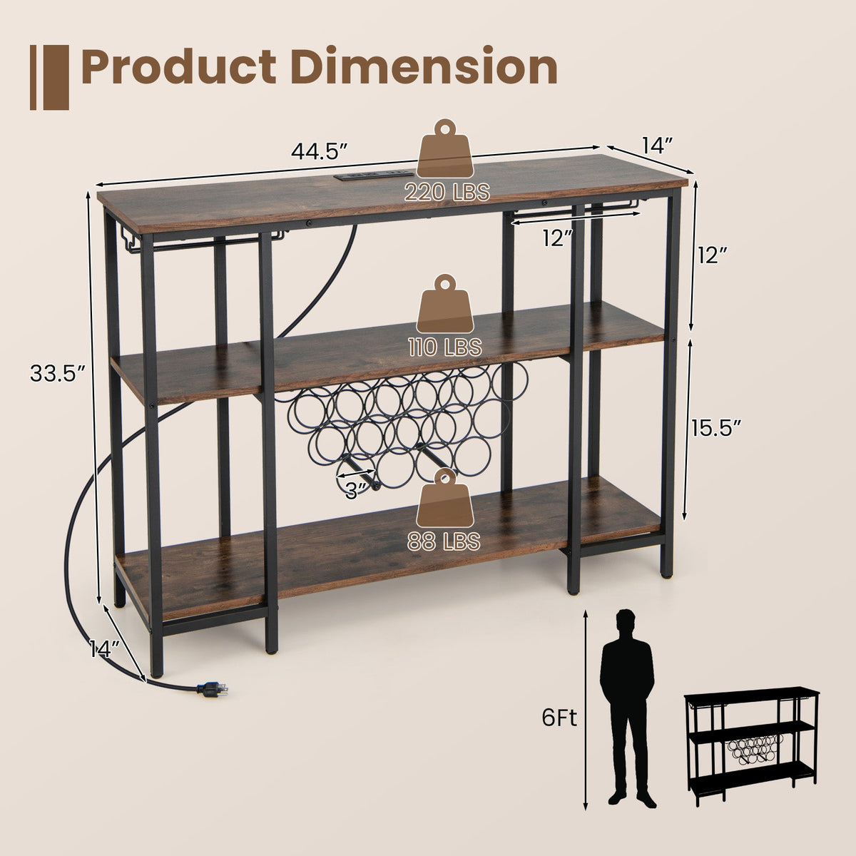 Industrial Wine Rack Wine Bar Cabinet with Storage Shelves