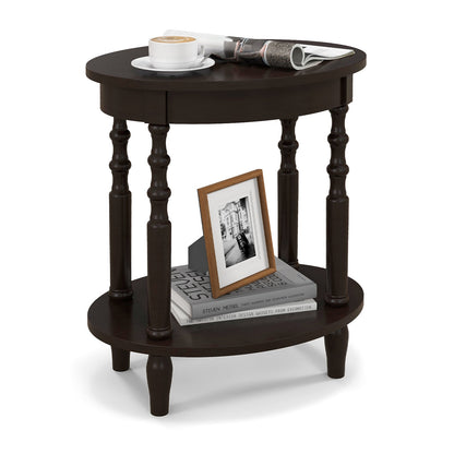 Oval Side Table with Storage Shelf and Wood Legs