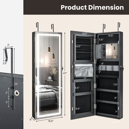 Full Length Mirrored Jewelry Armoire with LED Lights
