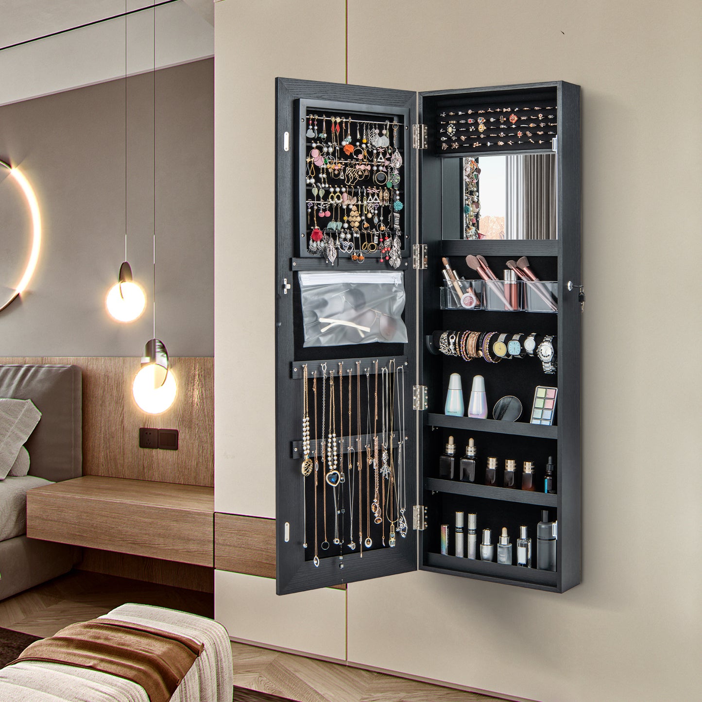 Full Length Mirrored Jewelry Armoire with LED Lights