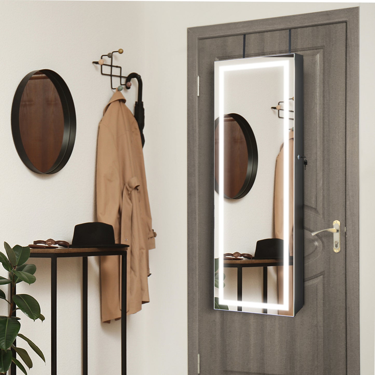 Full Length Mirrored Jewelry Armoire with LED Lights