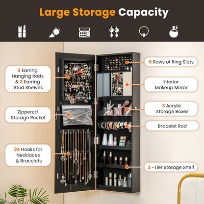 Full Length Mirrored Jewelry Armoire with LED Lights