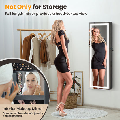 Full Length Mirrored Jewelry Armoire with LED Lights