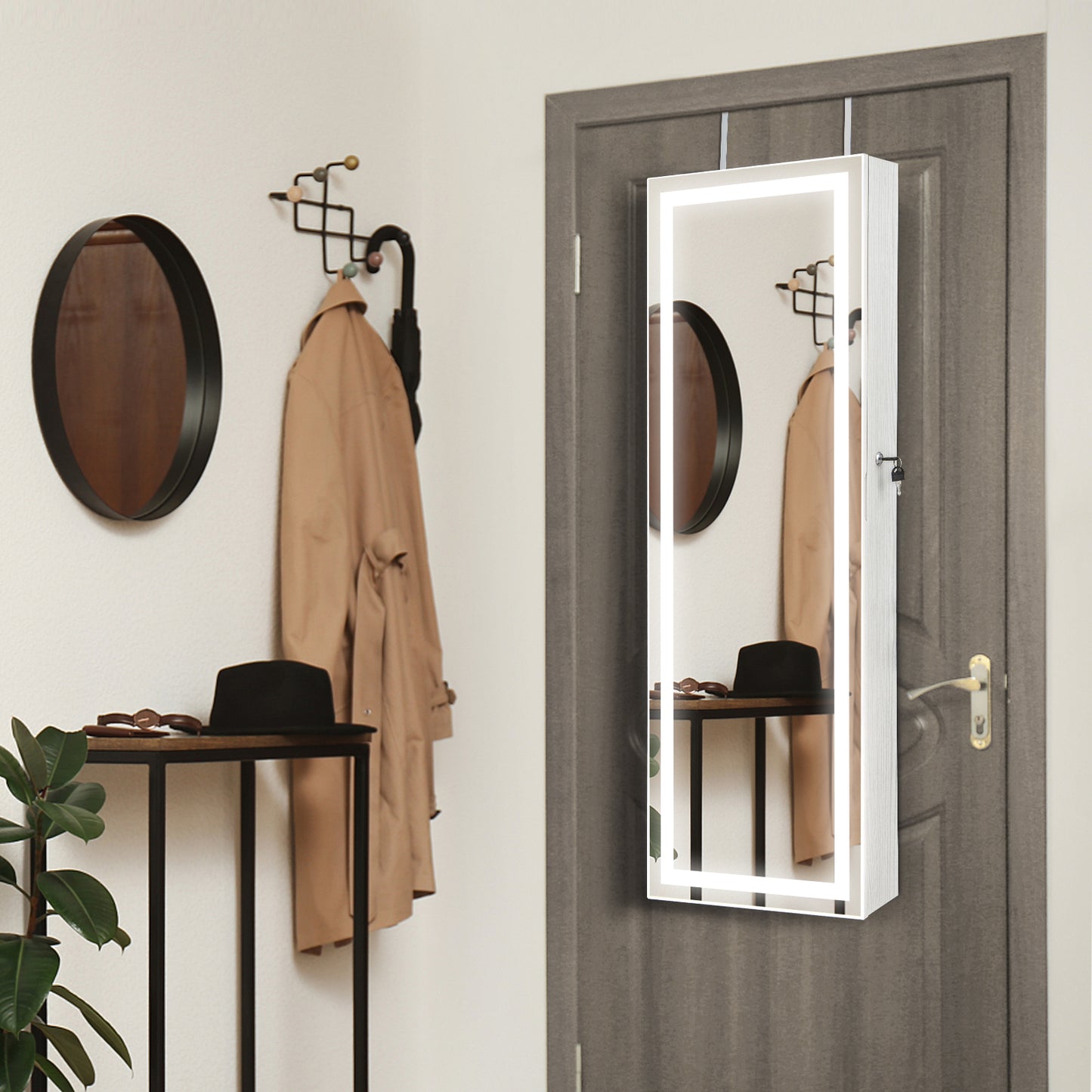Full Length Mirrored Jewelry Armoire with LED Lights