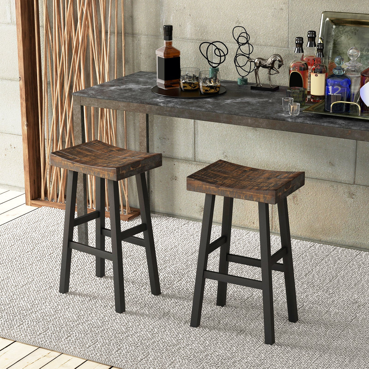 24 Inch Solid Wood Saddle-Seat with Curved Seat Surface and Comfortable Footrests