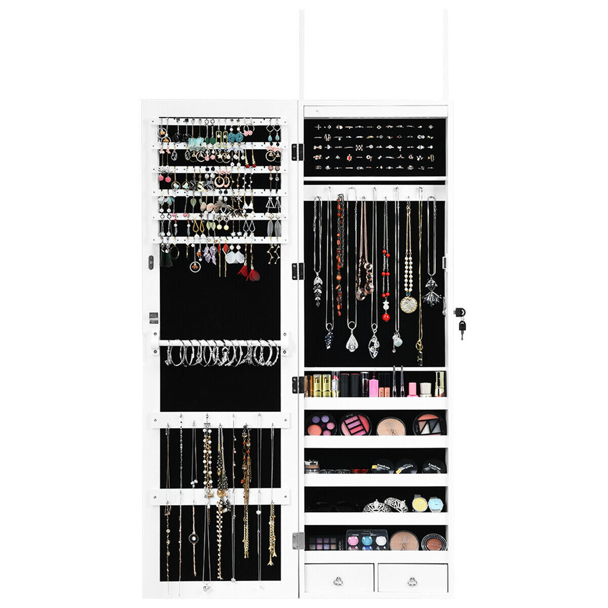Wall Mounted Jewelry Cabinet with LED Mirror