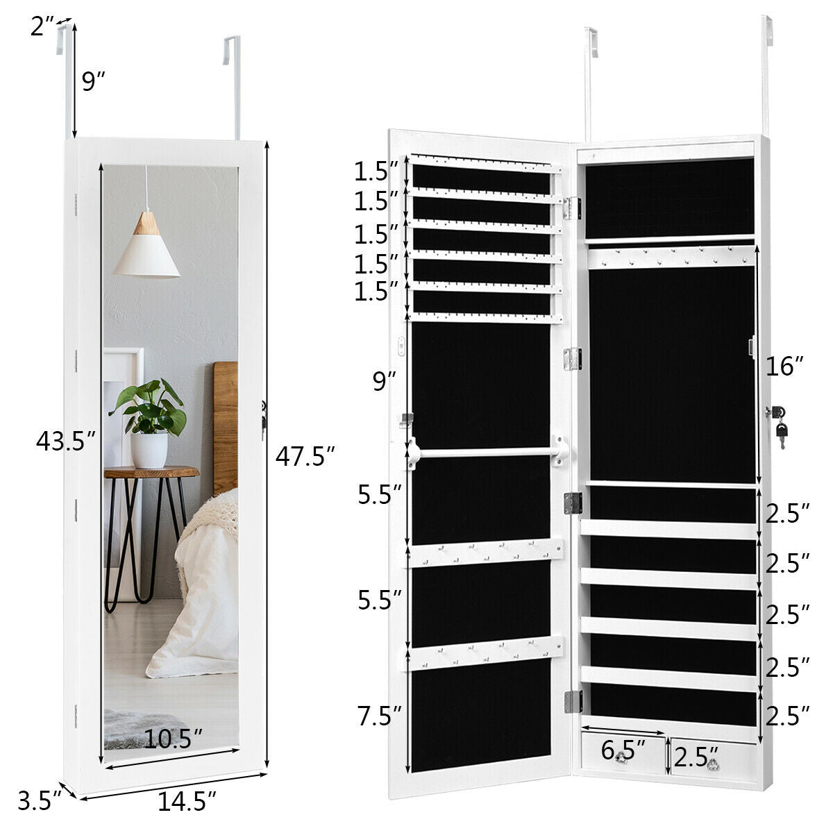 Wall Mounted Jewelry Cabinet with LED Mirror
