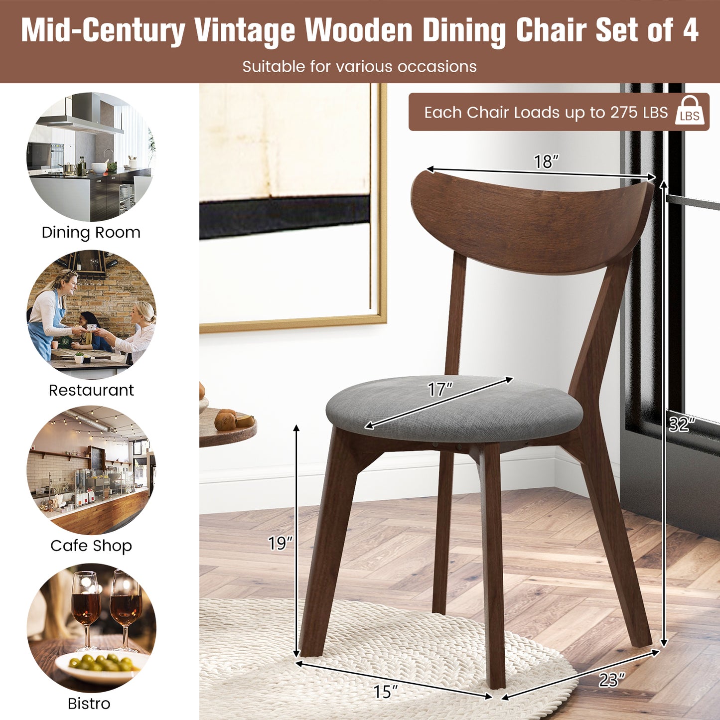 Upholstered Dining Chairs Set of 2 with Curved Back