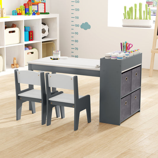 Kids Art Table and Chair Set with Paper Roll and Storage