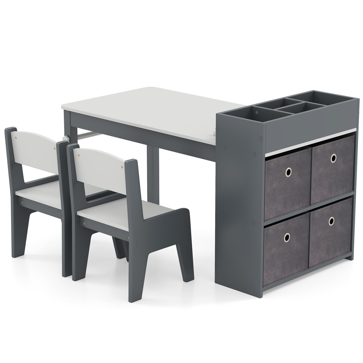 Kids Art Table and Chair Set with Paper Roll and Storage