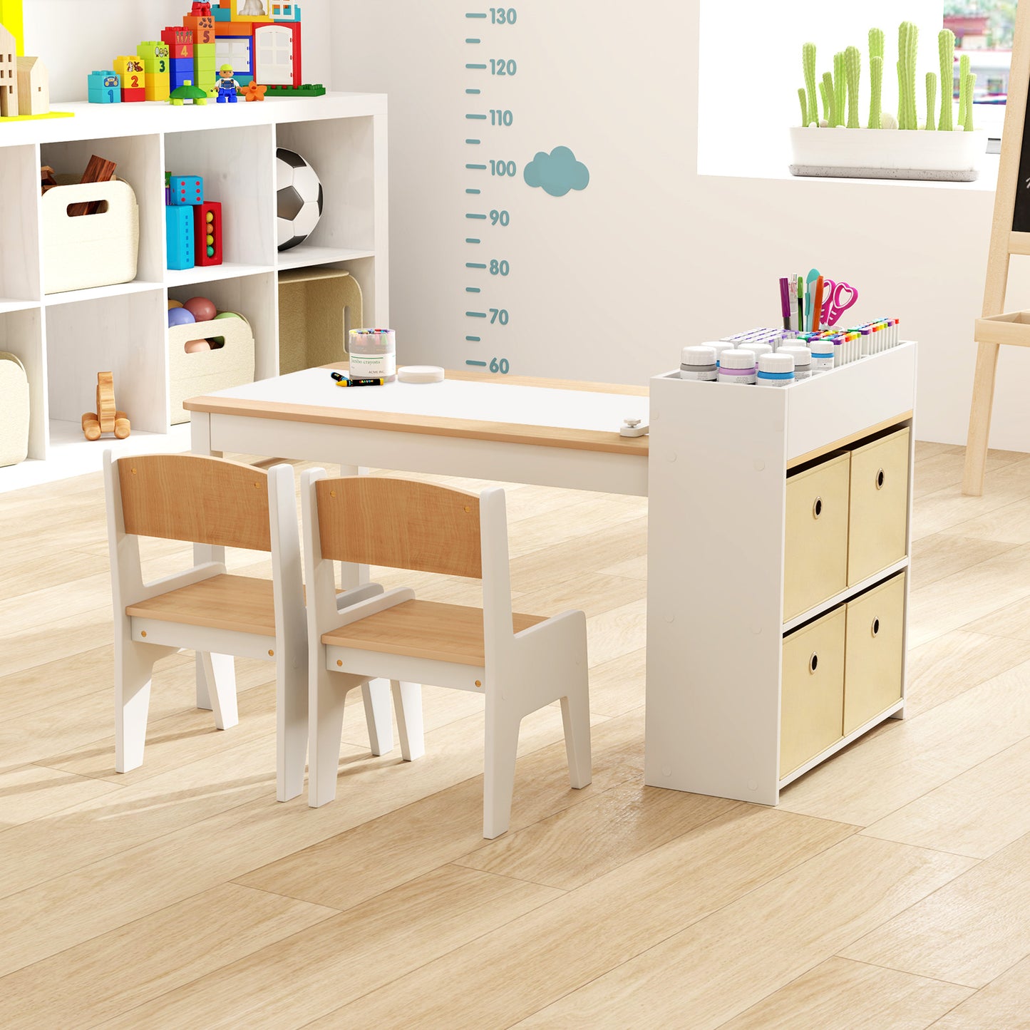 Kids Art Table and Chair Set with Paper Roll and Storage