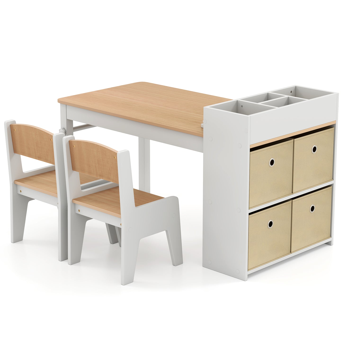 Kids Art Table and Chair Set with Paper Roll and Storage