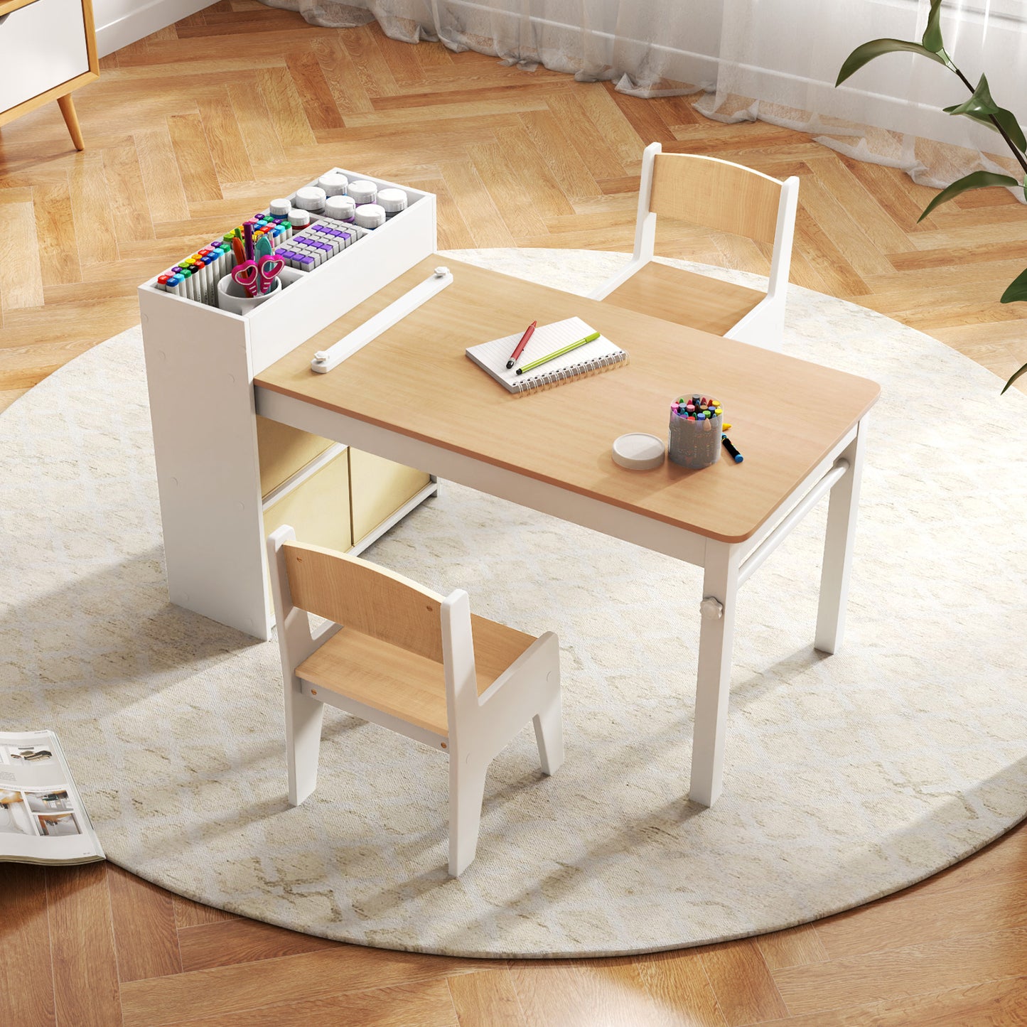Kids Art Table and Chair Set with Paper Roll and Storage