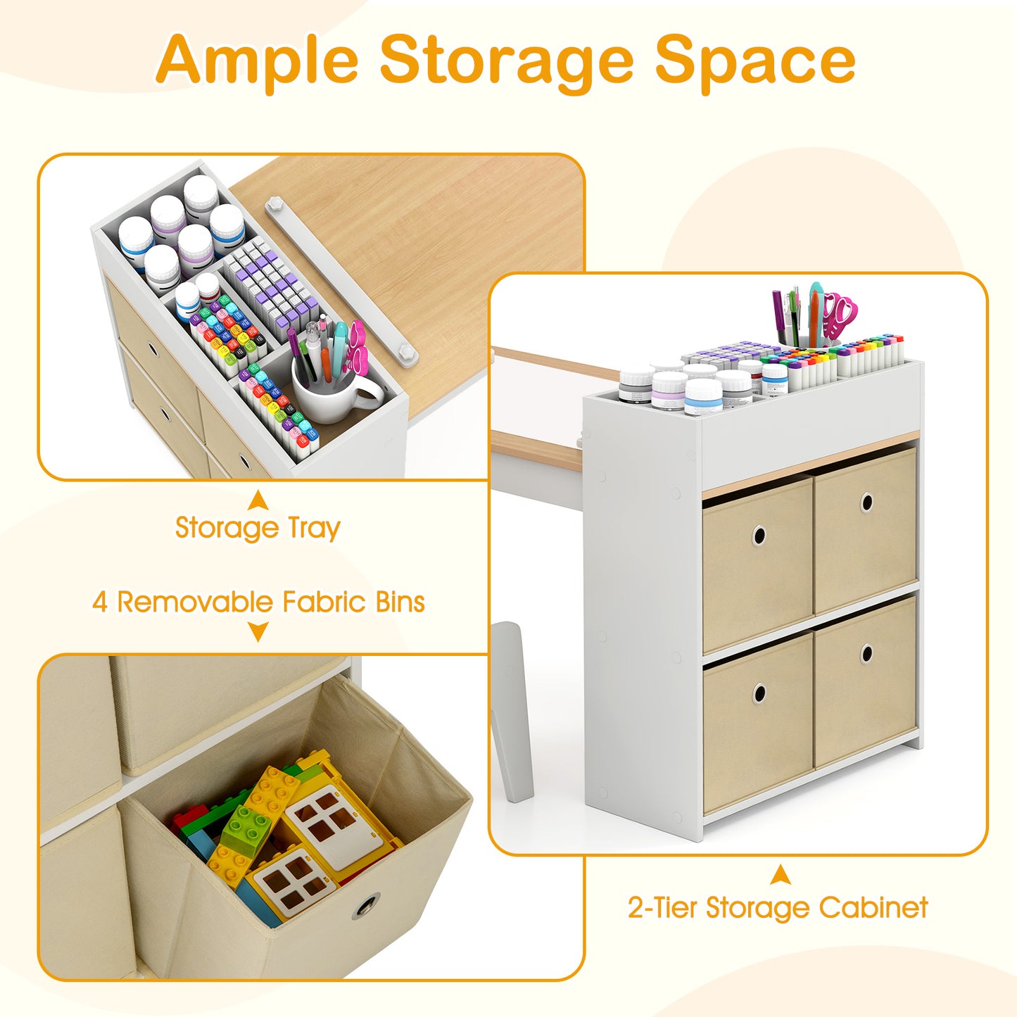Kids Art Table and Chair Set with Paper Roll and Storage