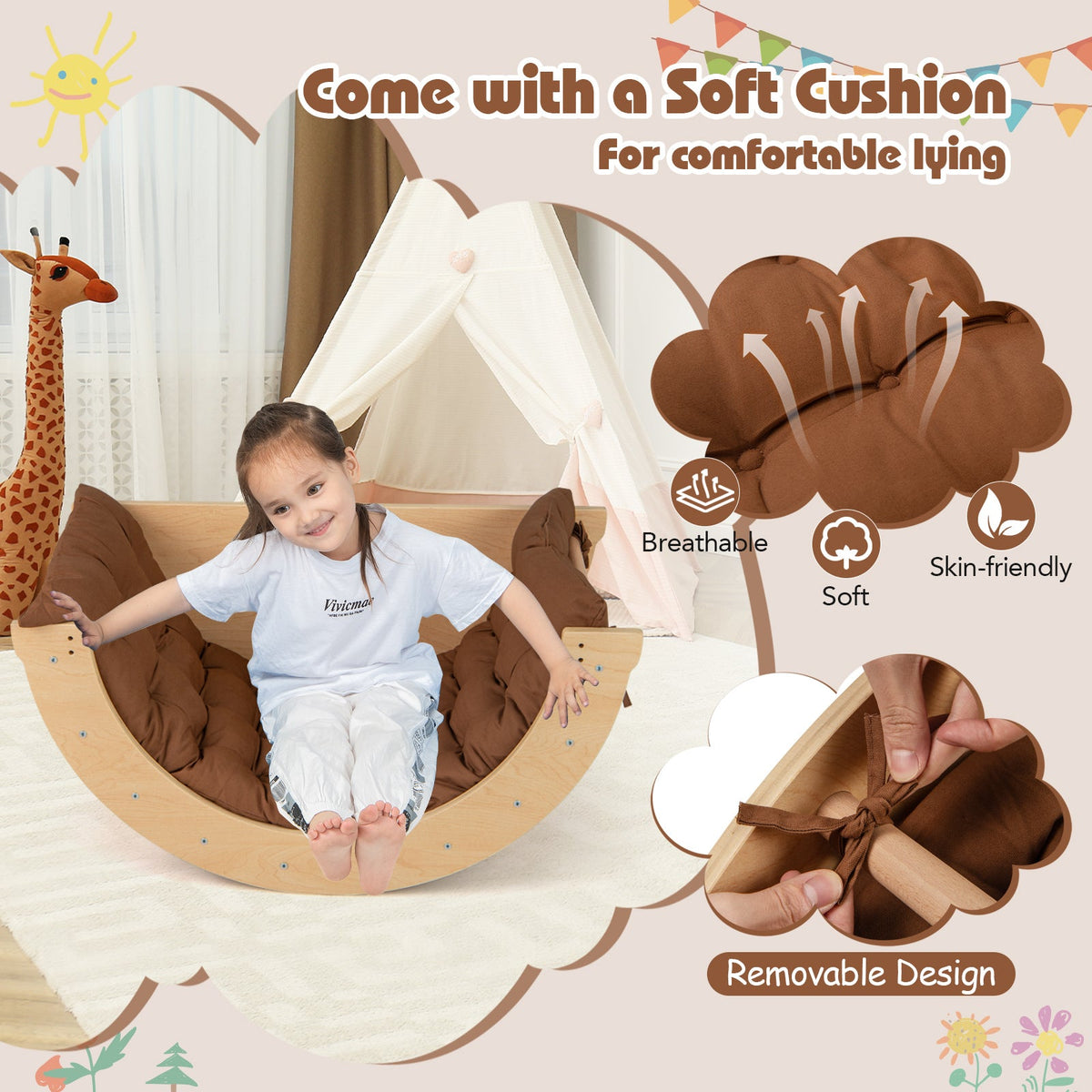 Kids Climbing Arch with Cushion Montessori Arch Climber/Rocker for Toddlers