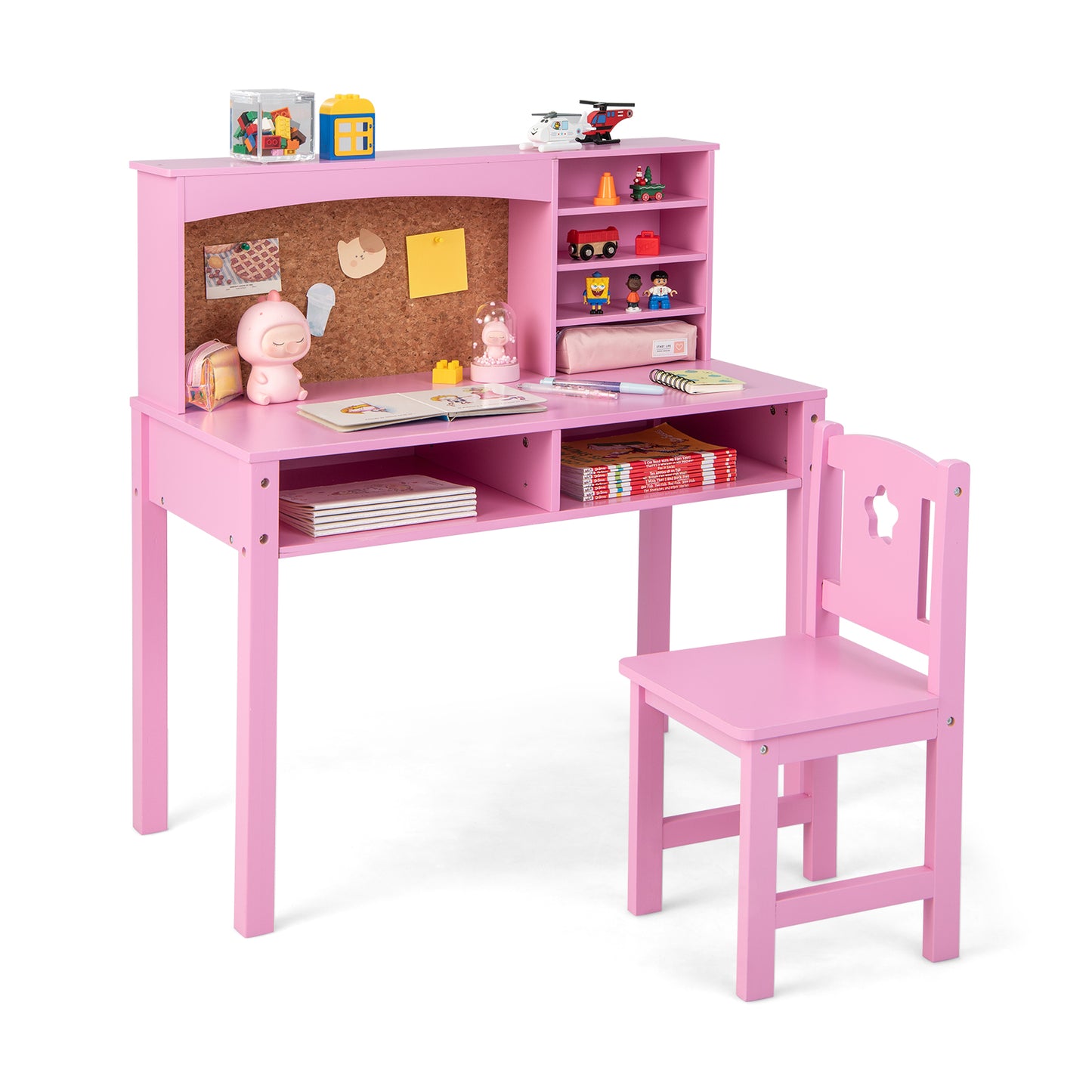 Kids Desk and Chair Set with Hutch and Bulletin Board