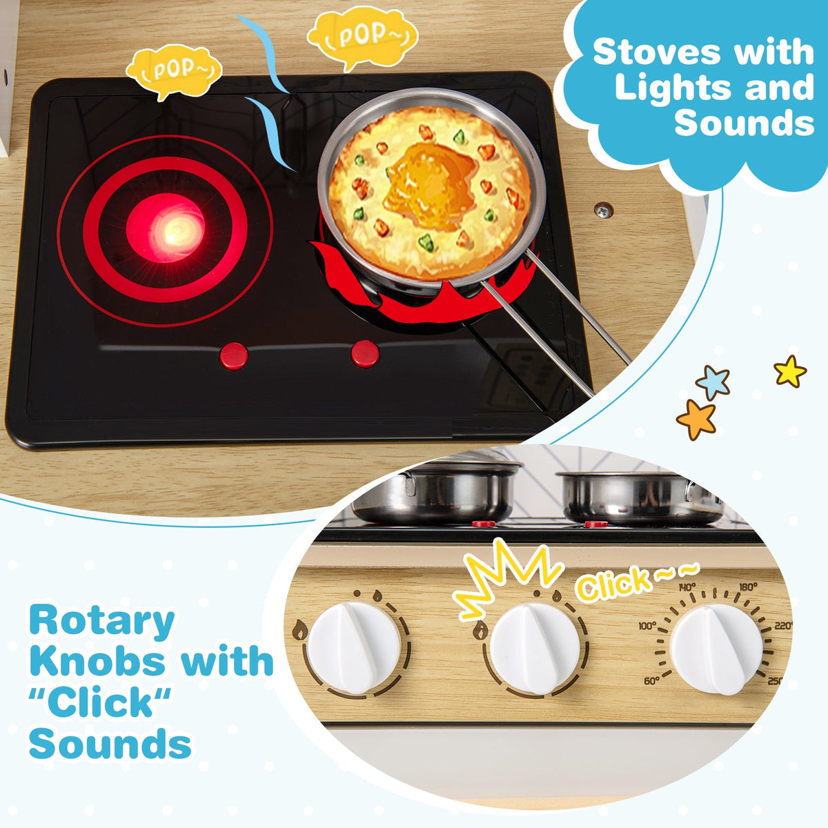 Kids Kitchen Playset with Lights Sounds Microwave Stoves Sink Oven and Cooking Accessories-White