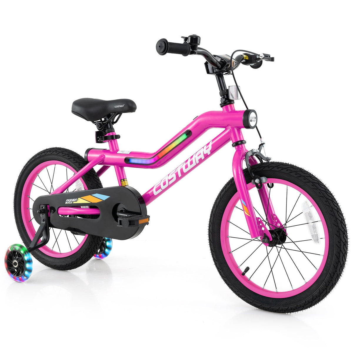 18 Inch LED Lighted Kids Bike with Training Wheels and Headlight for Ages 4-8 Years-18 inches