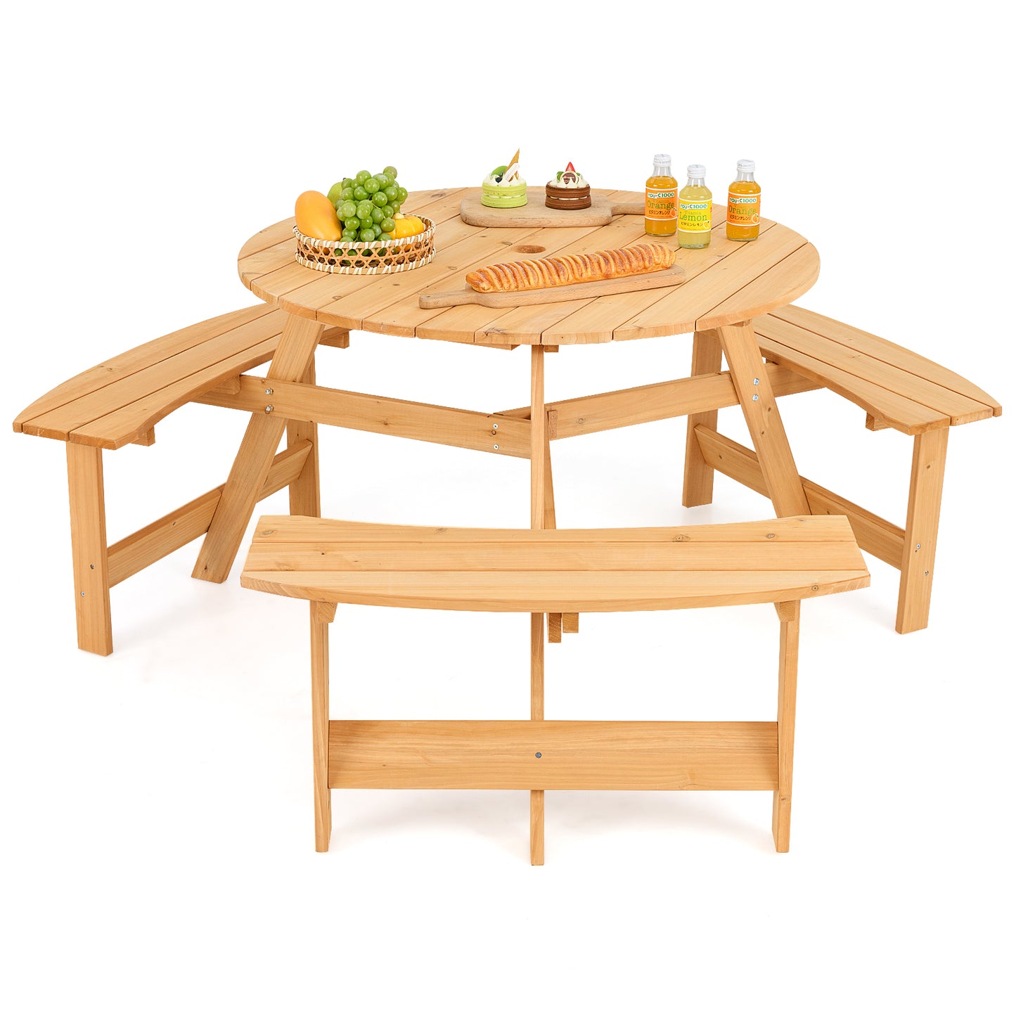 Wooden Kids Picnic Table and Bench Set with Umbrella Hole