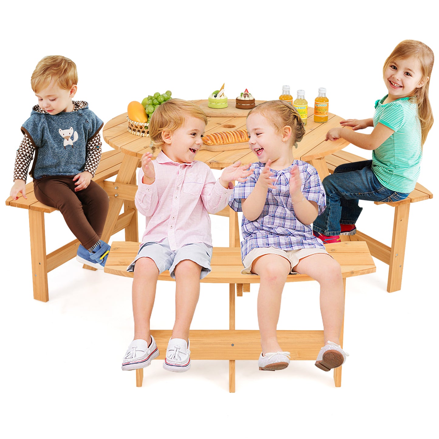 Wooden Kids Picnic Table and Bench Set with Umbrella Hole