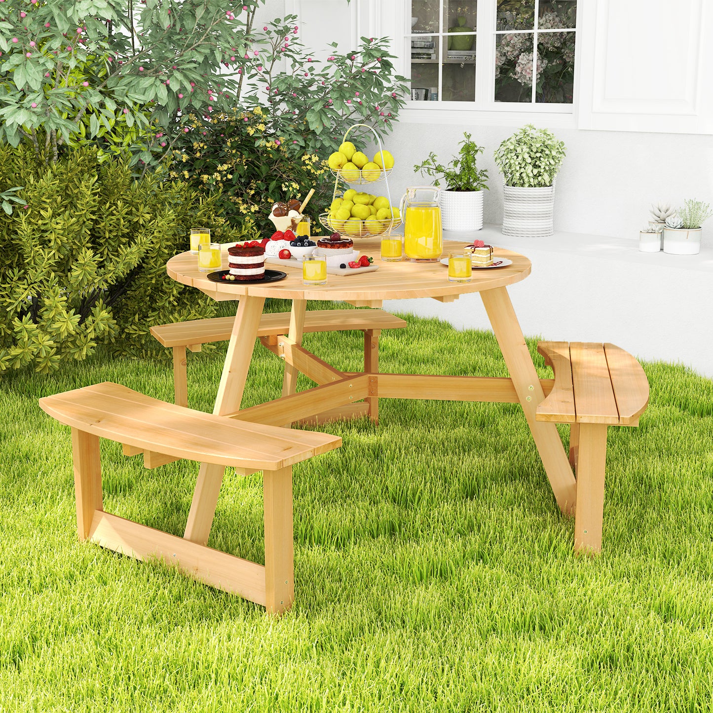 Wooden Kids Picnic Table and Bench Set with Umbrella Hole