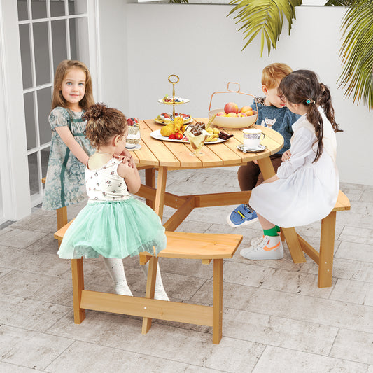 Wooden Kids Picnic Table and Bench Set with Umbrella Hole